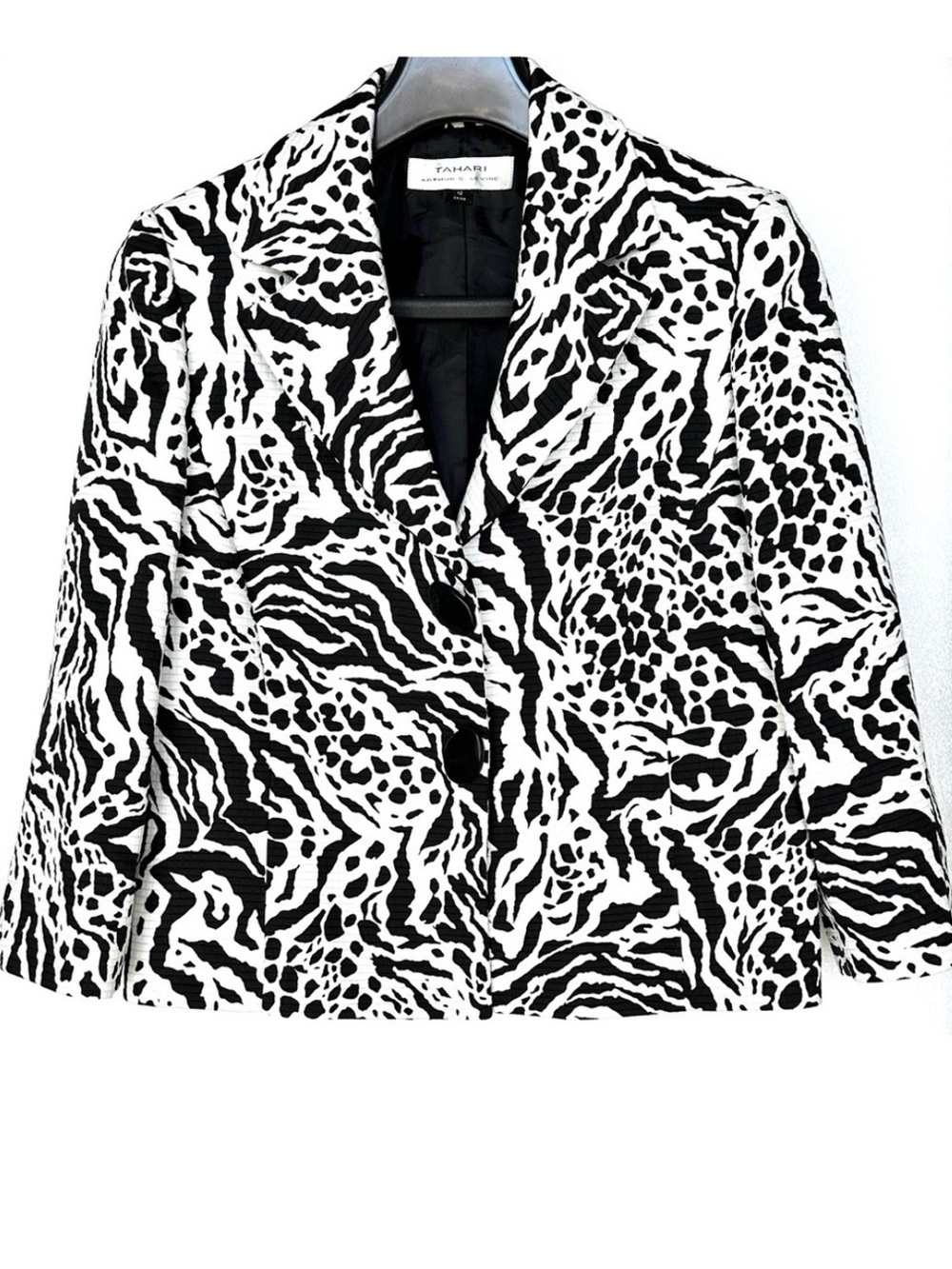 Tahari ASL Black and White Patterned Blazer